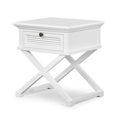 China Scandinavian American Hamptons Styles Modern Living Room X Bedside Cross Drawer White Solid Wood Nightstand for sale