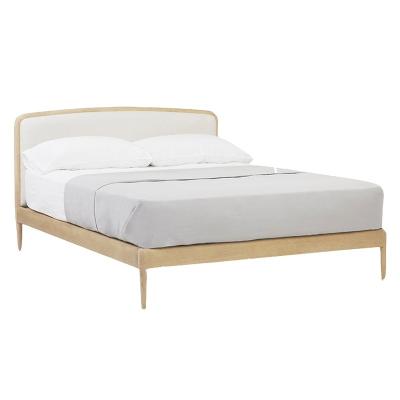 China Unique Customize Black Linen Smoothie Mid Century Bed Simple Strong Wood Modern Large Bed Frame for sale