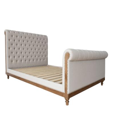 China French Provincial Style French Fabric Upholstered Frame Sleigh King Queen Modern Timber Tufted Bed Frame for sale