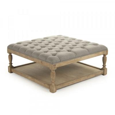 China Modern European Living Room Modern Upholstered Limed Square Adorned Ottoman Fabric Leg Storage Wooden Coffee Table for sale