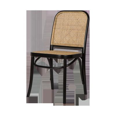 China Modern Provincial Style Rattan Solid Wood Frame Dining Chair Black Rattan Chair for sale