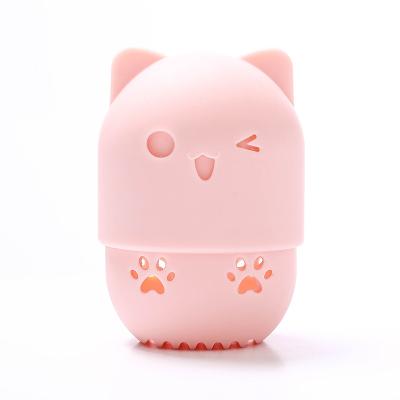 China Ficial Cat Shaped Cute Silicon Makeup Sponge Cat Shaped Cute Silicon Makeup Blow Powder Beauty Case Holder Silicone Travel Capsule Makeup Sponge Mixing Holder for sale