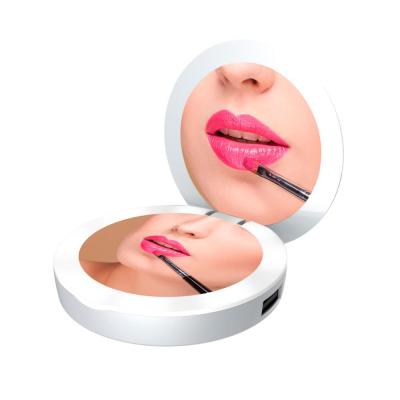 China Pocket Mirror Lady Makeup 3000mah Amazon Pocket Mirror Compact Hot Selling Portable 2x Magnification Power Bank Led Mirror With Light For Woman for sale