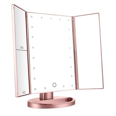 China Wholesale Private Label Lighted Hollywood Lighted Vanity Mirror Three Folding Lighted Desktop Mirror Led for sale