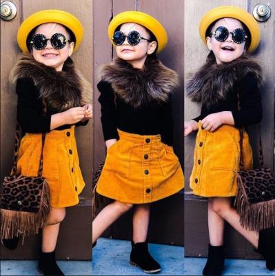 China Spandex/cotton kids baby clothes set sweater 2pcs loose skirt with collar velvety clothes set fall winter outfit for sale