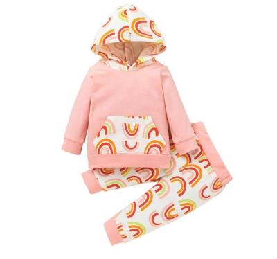 China New antibacterial fashion children's Hoodie pants two-piece Korean version of the leisure rainbow baby sweater newborn clothing for sale