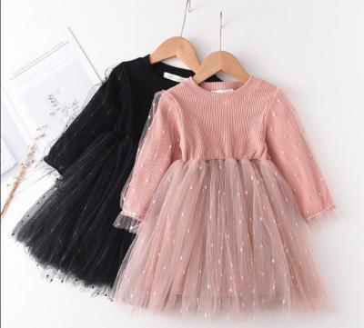 China 2021 Winter Girls Tulle Skirt Style Western Bubble Sleeve Anti-wrinkle Long Sleeve Knitted Children Princess Dress For Baby Girl for sale