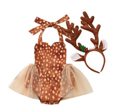 China Hot Selling Beautiful Girls Christmas Romper Jumpsuit Costume Tulle One Piece Skirt With Deer Hair Hoop for sale