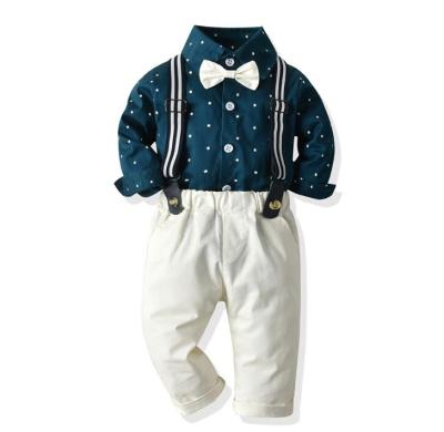 China Lovely New Boutique Children's Comfortable Suit Birthday Party Lovely Sets Boys Suspender Pants Suit Set for sale