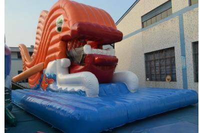 China Goldfish Lovely Giant Inflatable Slide Printed With Big Mat Orange / Blue for sale