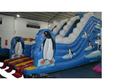 China Printing Lovely Penguin Giant Inflatable Slide With Two Slide for sale