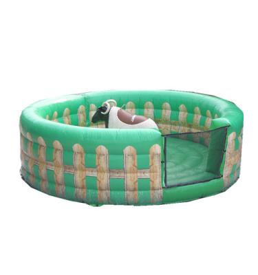 China Fun Game Green Homemade Mechanical Bull With Inflatable Mattress for sale