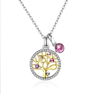 China Fashion CLASSIC Creative Sterling Silver Necklace S925 Tree Of Life Shi Jia Clavicle Chain Crystal Pendant Jewelry for sale