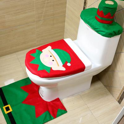 China Santa Toilet Seat Cover Rug Fancy Christmas Toilet Set 3Pcs/Set Christmas Three-Piece Bathroom Supplies Home Decorations for sale