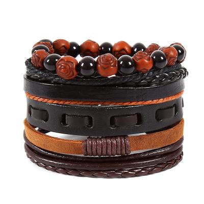 China Punk Tribal Men's Bracelet Multilayer Leather Bracelets Slap Ethnic Lace Weave Rope Bracelet And Bangle Male Wrist Band for sale