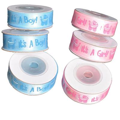 China DIY Ribbon for Boys and Girls 10 Yards Baby Boy His Girl Satin Ribbon DIY Card Gift Wrapping Supplies for Baby Shower Happy Birthday Party Decor for sale