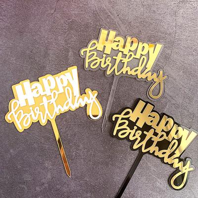 China Cake Insert Party Glitter Father Happy Birthday Cake Insert Dessert Acrylic Topper Card Gold Wholesale Decoration for sale