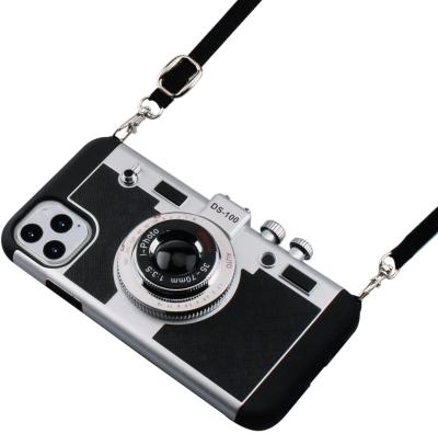 中国 Cute Unique Design 3D Silicone Vintage Camera Phone Case Protector Cover With Neck Strap For iPhone 12 販売のため