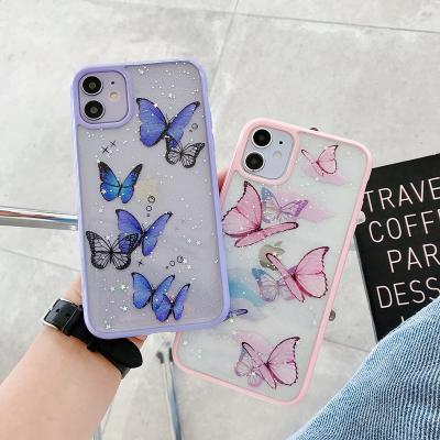 China Lovely Glitter Bling Butterfly Protector Cover Cute Shining Candy Stars Shockproof Phone Case For Iphone 12 pro for sale