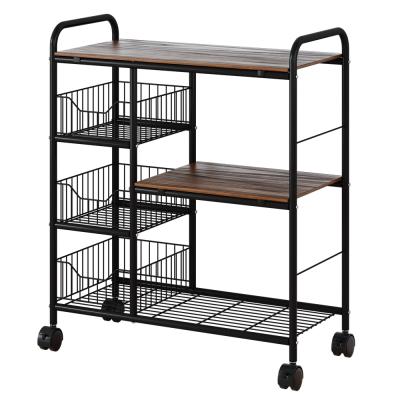 China Modern storage stored in wood and metal rack with wheels for sale