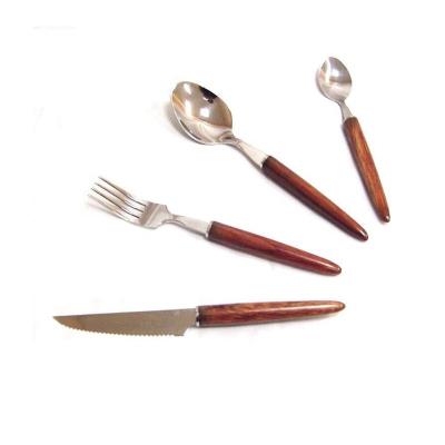 China Sustainable Wooden Handle Stainless Steel Flatware Sets With 4 Pcs Porcelain Cutlery Set for sale