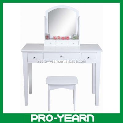 China Modern wooden removable and mountable dressing table makeup dresser with saddle style and white mirror color concise designs and for girl's bedroom for sale