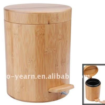 China Viable Bamboo Wooden Waste Ash Bin Waste Basket Waste Bin Cylinder Bin With Foot Pedal Flip Lid Plastic Liner For Indoor Sanitary for sale