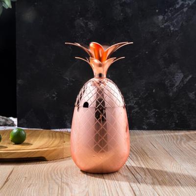 China Viable Wholesale Barware 304 Stainless Steel Cocktail Glass 550ml Creative Silver Gold Mugs Pineapple Copper Plated Mugs for sale