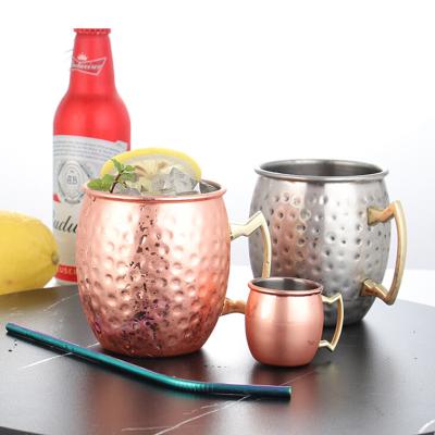 China 304 Sustainable Customized Stainless Steel Moscow Mule Mug Hammered 550ml Copper Plated Coffee Mugs With Handle for sale