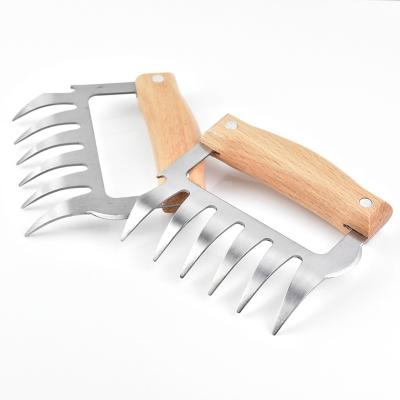 China Easily Cleaned Bear Claws Stainless Steel BBQ Meat Shredder Claws With Wooden Handle Bottle Opener Turkey Chicken Claws for sale