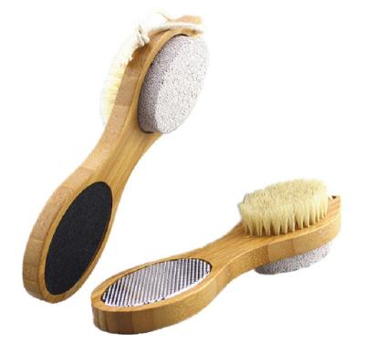 China All Natural Wholesale Multifunction 4 Handle Bamboo Callus Remover Scrubber In 1 Foot Folder Brush With Pumice Stone for sale