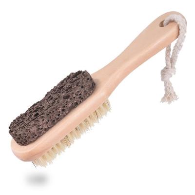 China All Natural Spa Use Boar Hair Shower Foot Scrubber Brush Double Sided Wood Rubbing Brush Bath With Pumice Stone for sale