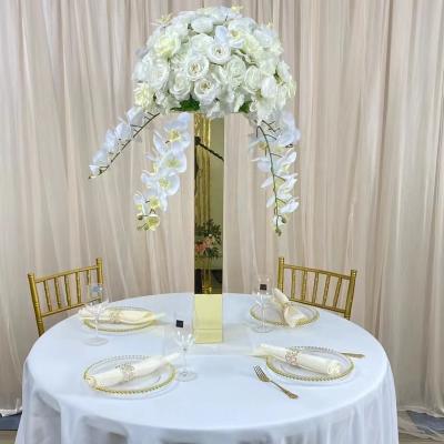 China Gold Wedding Event Factory Mirror Pillar Acrylic Flower Vase Stand Large Centerpieces Acrylic Wholesale for sale