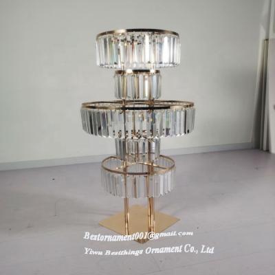 China Metal/Acrylic and Crystal Tall Gold Metal Elegant Wedding Centerpiece Flower Stands with Clear Pearl Pendant for sale