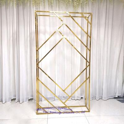 China Gold Stainless Steel Plating Golden Stainless Steel Flower Stand Wedding Decoration Frame Stage Backdrop for sale