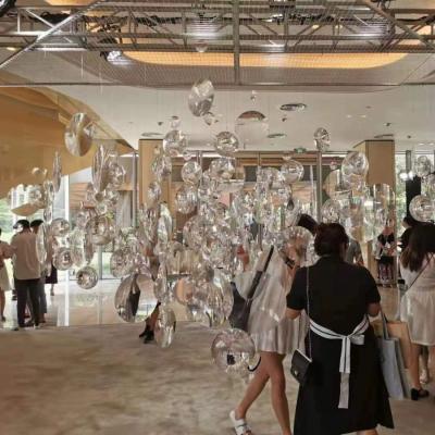 China Circular Transparent Wedding Acrylic Drop Mirror Stage Background Decoration Ceiling Decoration For Wedding for sale