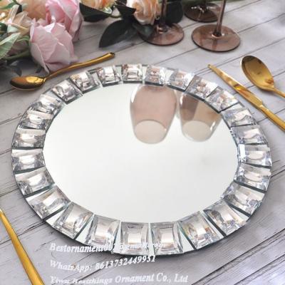 China Wholesale Diamond Mirror Glass Charger Plates Centerpiece for Wedding Decoration for sale