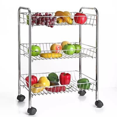 China H289 Stainless Steel Metal Trolley Cart 3 Tier On Wheel Vegetable / Fruit Rack for sale