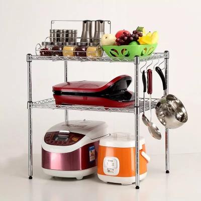 China 2 Layer Chrome Wire Shelf Unit With Wheels Adjustable Utility Kitchen Storage for sale