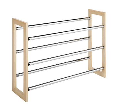 China H268 21-Pair Metal Mesh Shoe Rack Natural Wood Collection Wood And Chrome Material for sale