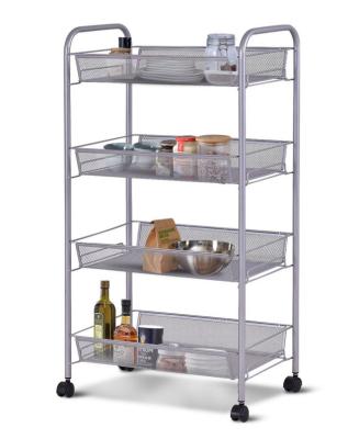 China H297 Full Metal 4 Wheel Trolley Cart For Kitchen And Bathroom Four Tier Storage for sale