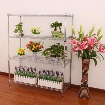 China Four Tiers Metal Racks For Display , Carbon Steel Chrome Plated Metal Wire Shelving for sale