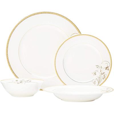 China 2022 Viable Hot Sale Gold Color Dining Dish Cheap Porcelain Rice Bowl Bone China Set for sale