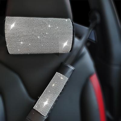 China Universal Diamond Seat Belt Cover Luxury Car Interior Decoration Car Headrest Rest Support Rhinestone Protector Moving Pads for sale