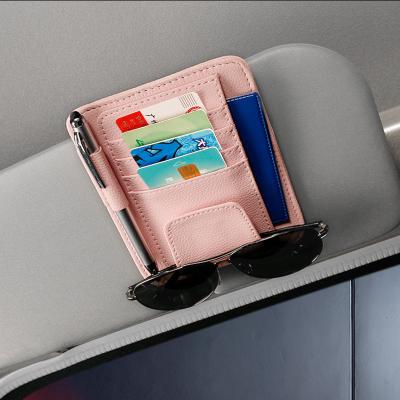 China Car Car-styling Business High Quality Leather Auto Storage Sun Visor Bag Card Holder Glass Sun Shade Car Bill Holder for sale