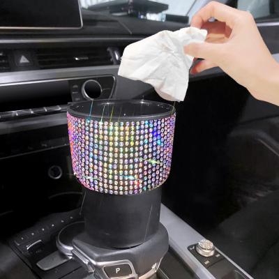 China Diamond High Quality Diamond Can Round Car Trash Rack Storage Bins Center Console Car Accessories for sale