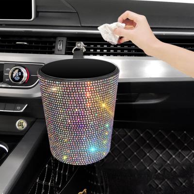 China Large Capacity Crystal Auto Hanging Car Organizers Trash Can Small For Car Air Vent Bling Waste Storage Paper for sale