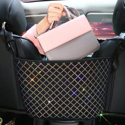 China Universal Large Capacity Car Rhinestone Storage Bag Car Back Seat Organizer Holder Gap Filler Leather Car Decor Accessory For Girls for sale