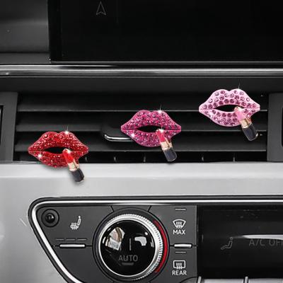 China Diamond Car Air Freshener Lipstick Diamond Car Flavors Air Vent Seasoning In Car Auto Lips Perfume Holder for sale