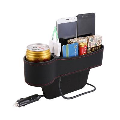 China Universal Sports Car Archive Console Seat Gap Organizer Cup Holder Auto Seat Side Slot Pocket Storage Box with Dual USB Charger Ports for sale